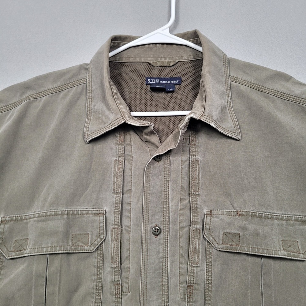 5.11 Tactical Series Men 2XL Long Sleeve Cotton Button Up Shirt Brown RN 109614